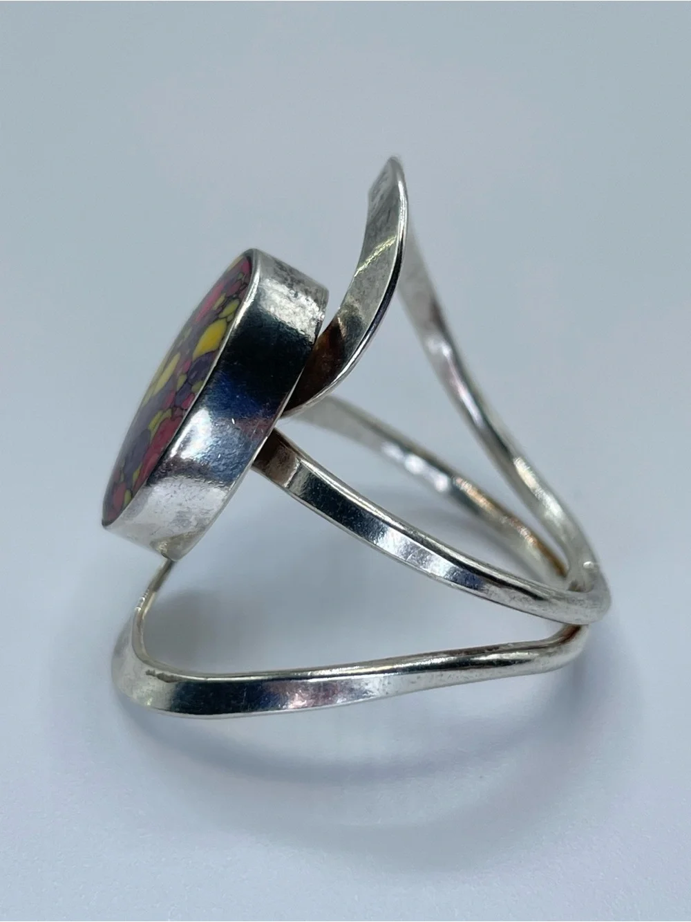 Vintage Mexico Multi Color Stone Ring Size 9 Southwestern Taxco Style
